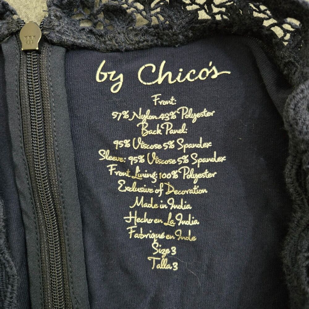 Chico's Women 3 US 16 Lace Front Knit Top Deep Navy Blouse - Picture 6 of 11